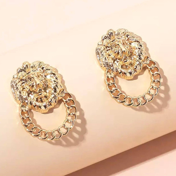 NEW Earrings LION HEAD Big Cat Door Knocker Style Jewelry Pierced Post J16 - Picture 2 of 7